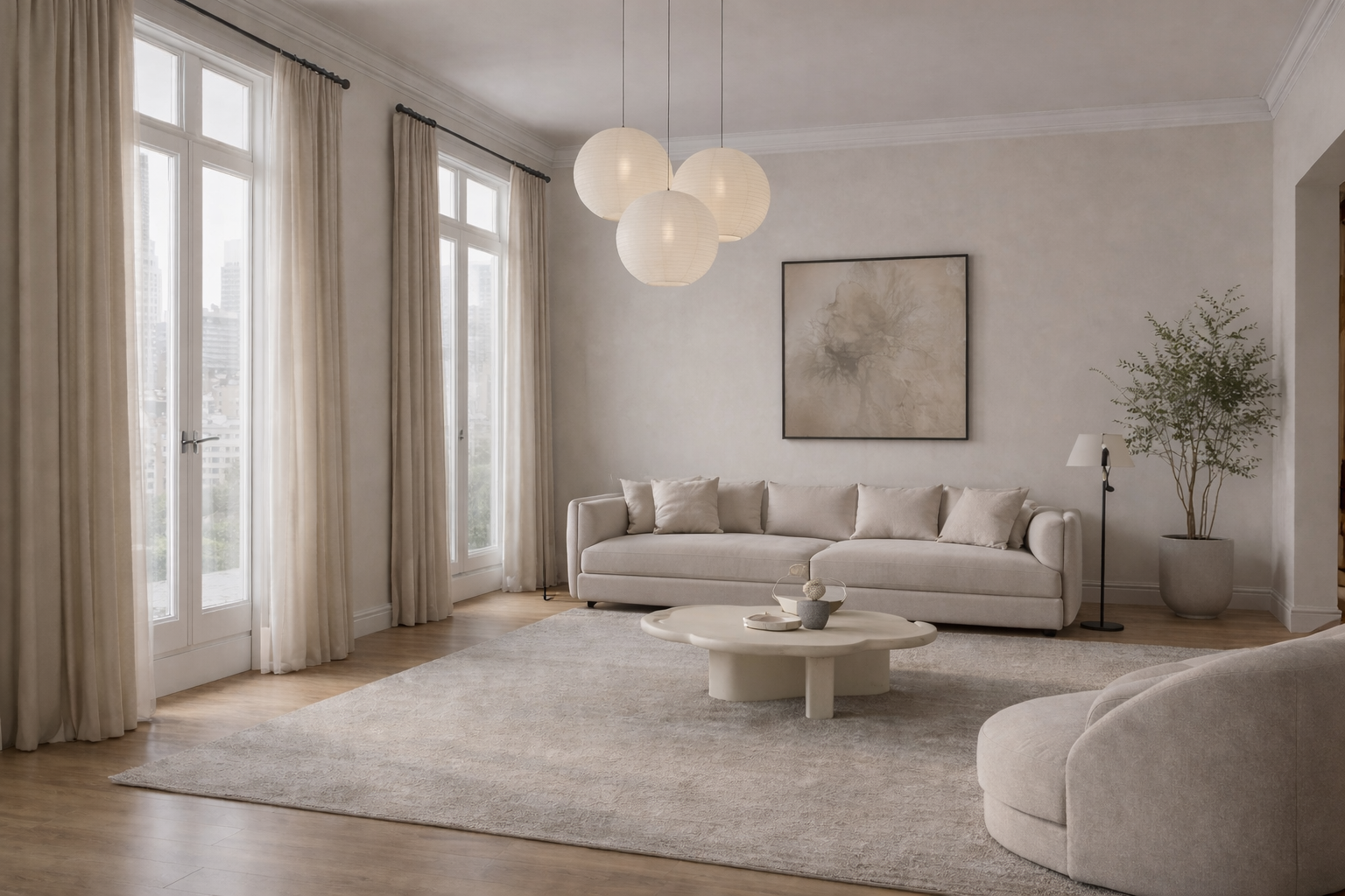 Luxury custom curtains in modern living room