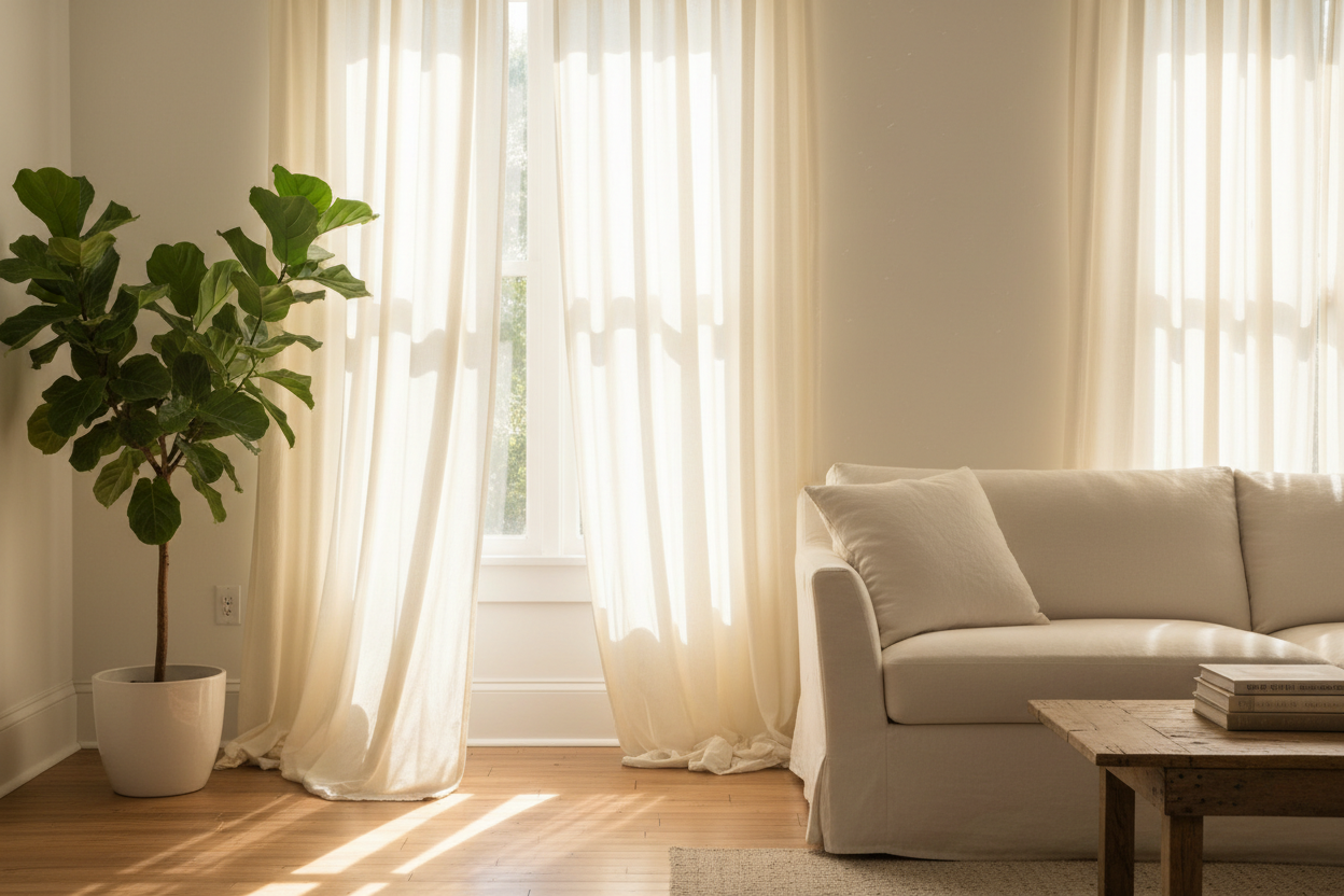 High-quality room with sunlight and curtains
